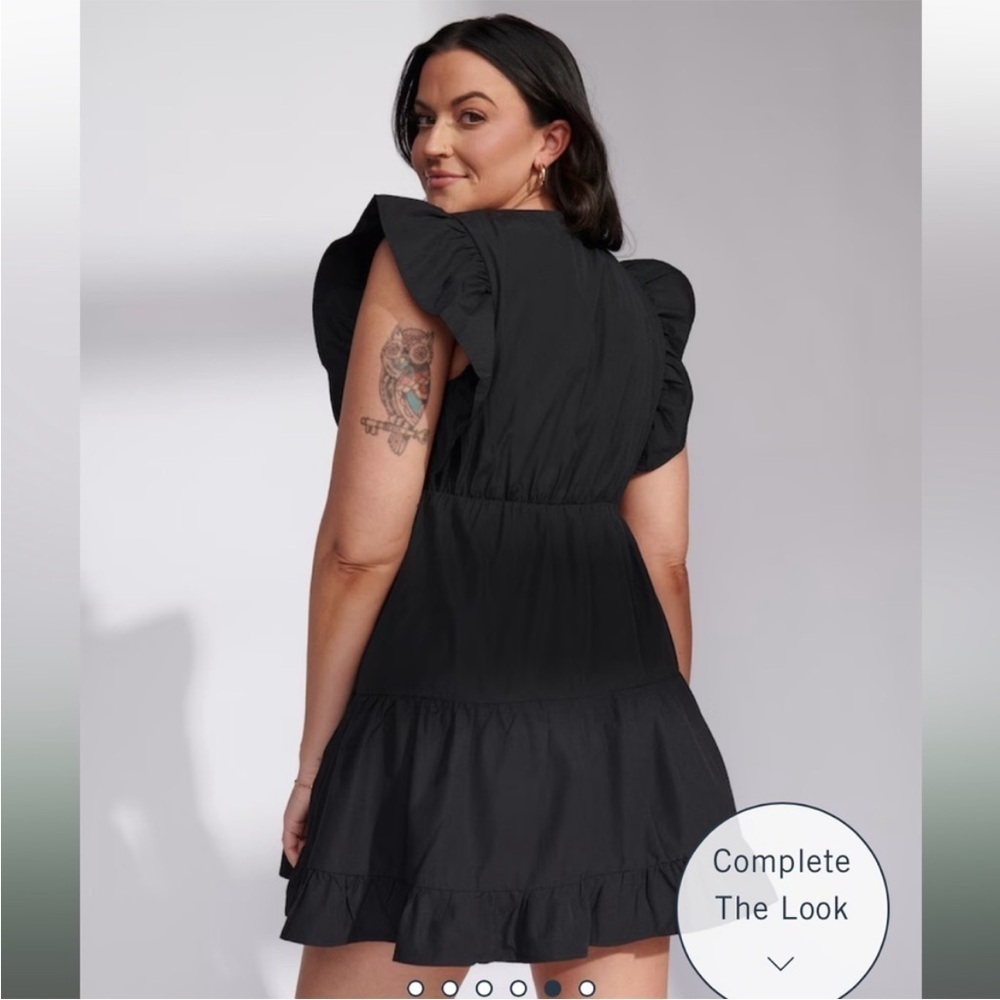 Abercrombie & Fitch Flutter Sleeve Tiered Mini Dress Black XXLT Plus Pockets - Picture 4 of 16